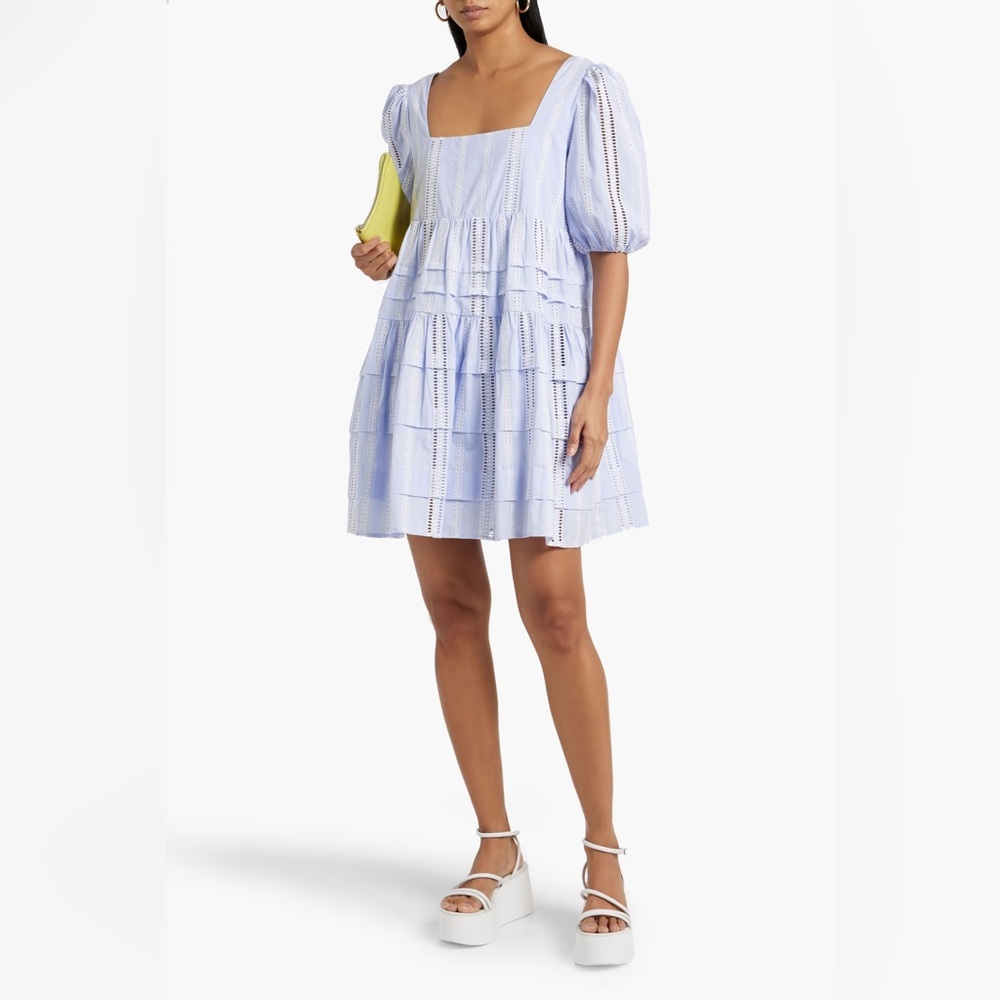 Maje Pintucked broderie anglaise cotton mini dress BRAND NWT